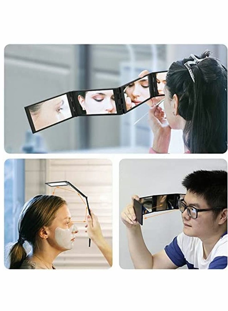 Four Panel Folding Mirror 4 Sided Foldable Makeup Handheld Mirror Compact Tabletop Mirror for Self Styling and Hair Cutting Makeup Shaving Easy to See Your Back Head