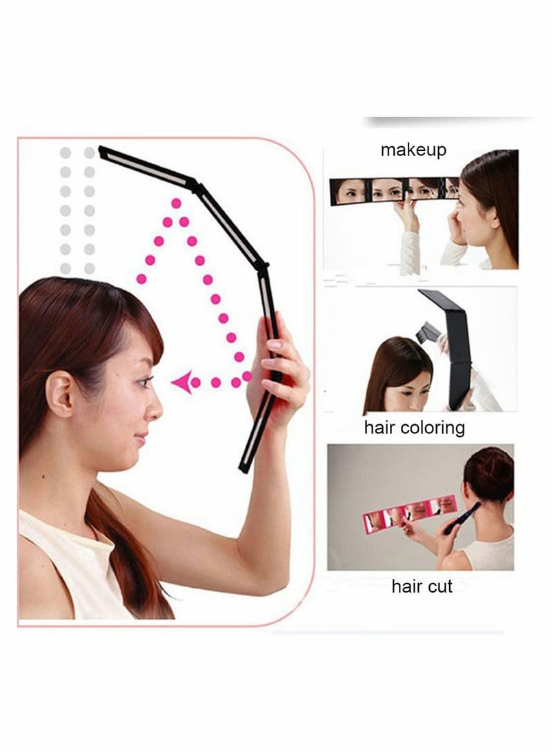 Four Panel Folding Mirror 4 Sided Foldable Makeup Handheld Mirror Compact Tabletop Mirror for Self Styling and Hair Cutting Makeup Shaving Easy to See Your Back Head