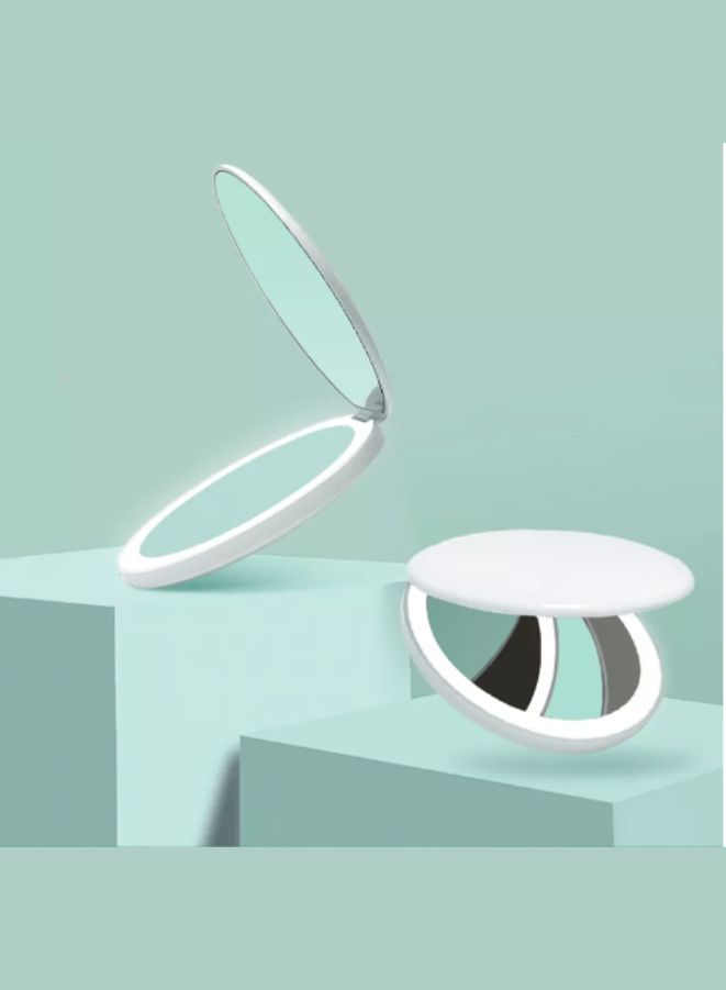 Rechargeable Compact Mirror with Light 1x/10x Magnification Dimmable Lighted Travel Makeup Mirror LED Compact Mirror for Purses Pocket Touch Switch Type-c Charging Daylight Portable Handheld White
