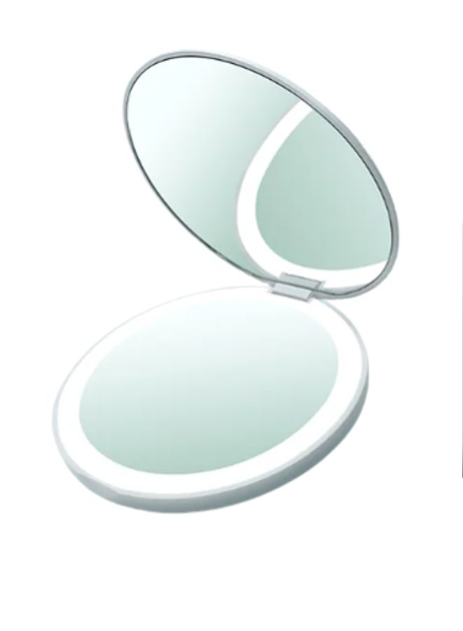 Rechargeable Compact Mirror with Light 1x/10x Magnification Dimmable Lighted Travel Makeup Mirror LED Compact Mirror for Purses Pocket Touch Switch Type-c Charging Daylight Portable Handheld White