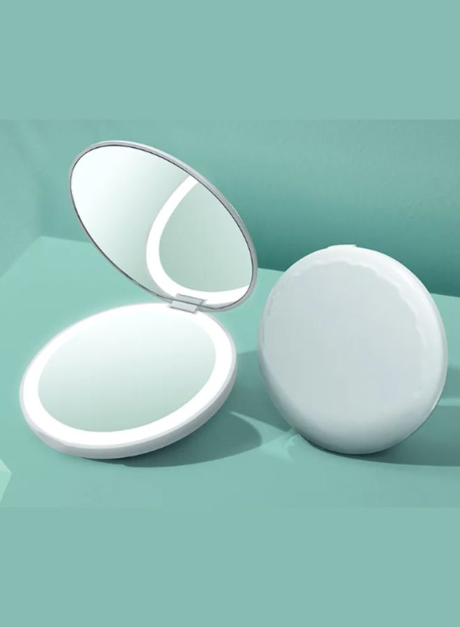 Rechargeable Compact Mirror with Light 1x/2x Magnification Dimmable Lighted Travel Makeup Mirror LED Compact Mirror for Purses Pocket Touch Switch Type-c Charging Daylight Portable Handheld White