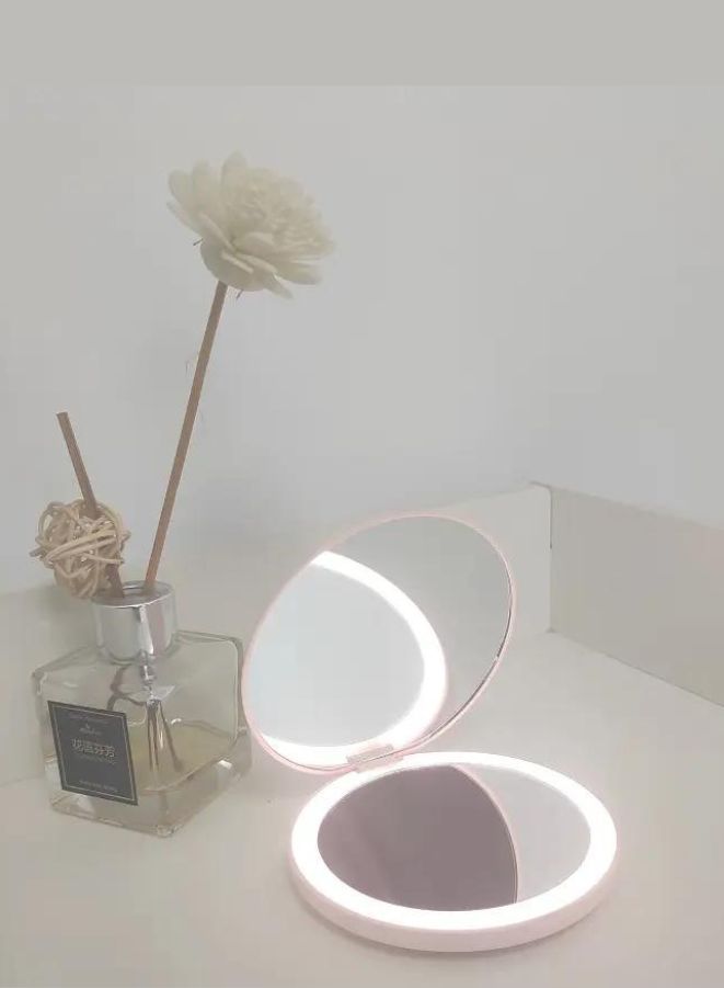 Rechargeable Compact Mirror with Light 1x/2x Magnification Dimmable Lighted Travel Makeup Mirror LED Compact Mirror for Purses Pocket Touch Switch Type-c Charging Daylight Portable Handheld White