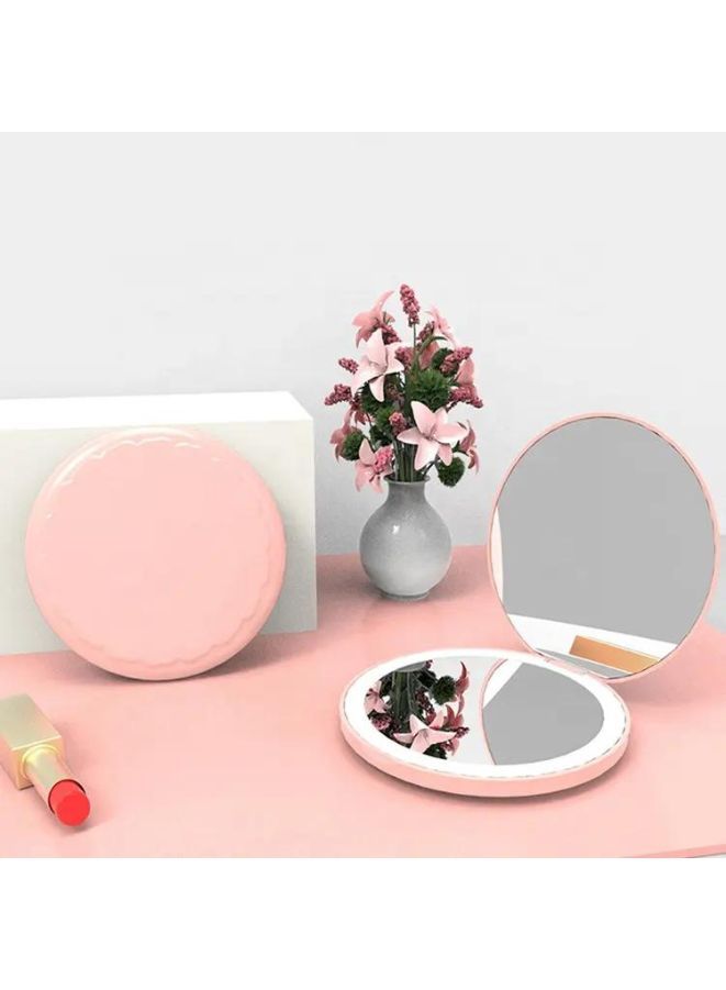 Rechargeable Compact Mirror with Light 1x/10x Magnification Dimmable Lighted Travel Makeup Mirror LED Compact Mirror for Purses Pocket Touch Switch Type-c Charging Daylight Portable Handheld Pink