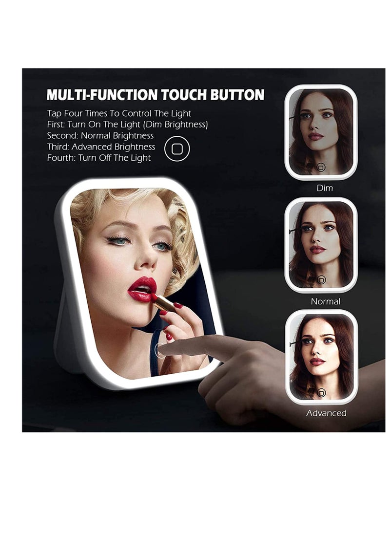 Makeup Mirror with Light and Magnifying Lighted Vanity with Touch Screen Dimmable Intelligent Switch Portable and Foldable Stand Makeup Mirror for Tabletop Bathroom (3 Color)