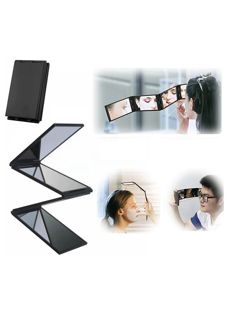 Four Panel Folding Mirror 4 Sided Foldable Makeup Handheld Mirror Compact Tabletop Mirror for Self Styling and Hair Cutting Makeup Shaving Easy to See Your Back Head