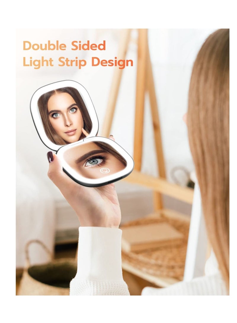 Compact Mirror, Rechargeable Makeup Mirror,Lighted Travel Mirror with 1X/10X Magnifying Double Sided Dimmable, Portable Pocket for Handbag and