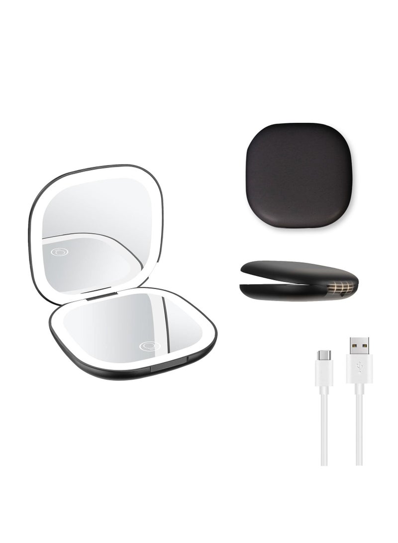 Compact Mirror, Rechargeable Makeup Mirror,Lighted Travel Mirror with 1X/10X Magnifying Double Sided Dimmable, Portable Pocket for Handbag and