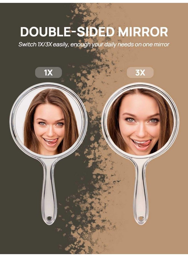 Hand Mirror Doublesided Handheld Mirror 1X3X Magnifying Mirror With Handle Set Of 2 (Clear)