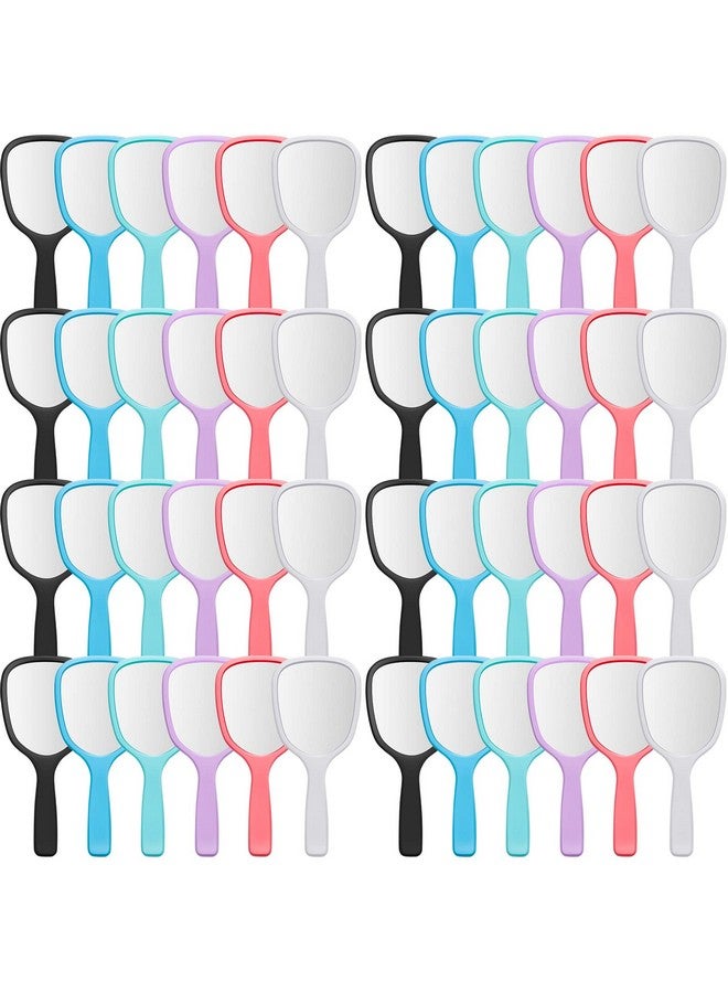 Hand Handheld Mirror With Handle Plastic Compact Travel Makeup Cosmetic Mirror Small Personal Portable Hand Held Mirror For Home Vanity Camping 7.09 X 3.15 Inches 6 Colors (50 Pieces)