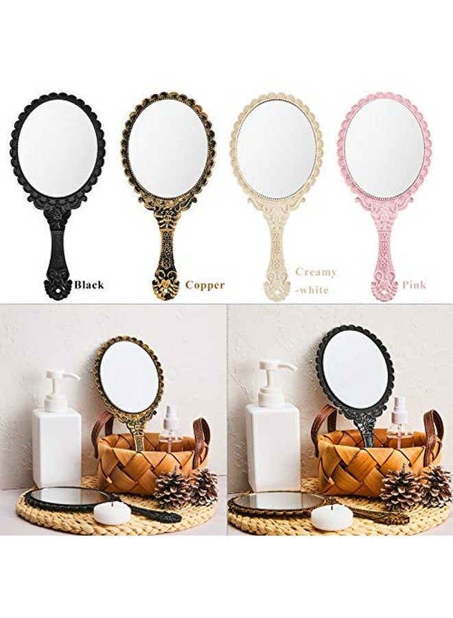 2 Pieces Vintage Handheld Mirror Portable Embossed Flower Mirror Hand Held Decorative Mirrors Compact Mirror With Handle For Face Makeup Travel Personal Cosmetic Salon Mirror (Black Bronze)