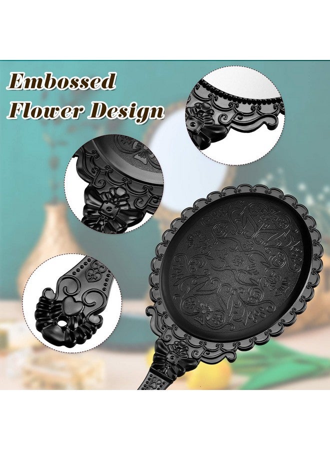 2 Pieces Vintage Handheld Mirror Portable Embossed Flower Mirror Hand Held Decorative Mirrors Compact Mirror With Handle For Face Makeup Travel Personal Cosmetic Salon Mirror (Black Bronze)