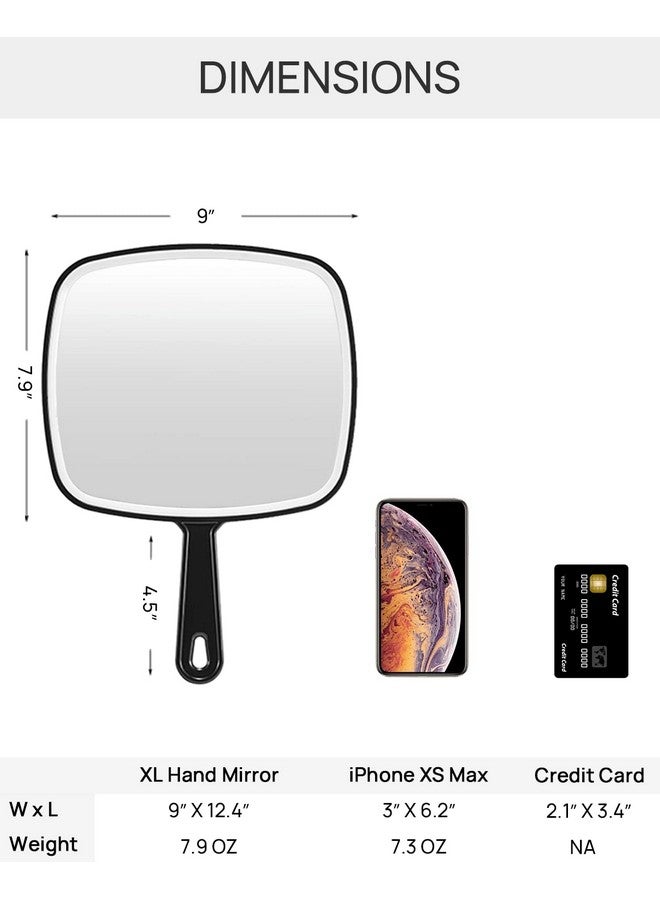 Hand Mirror Extra Large Black Handheld Mirror With Handle 12.4 L X 9 W