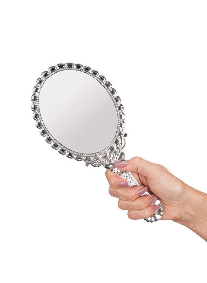 Hand Mirror Vintage Handheld Mirror With Handle Vanity Makeup Mirror Travel Mirrors (Oval Silver)