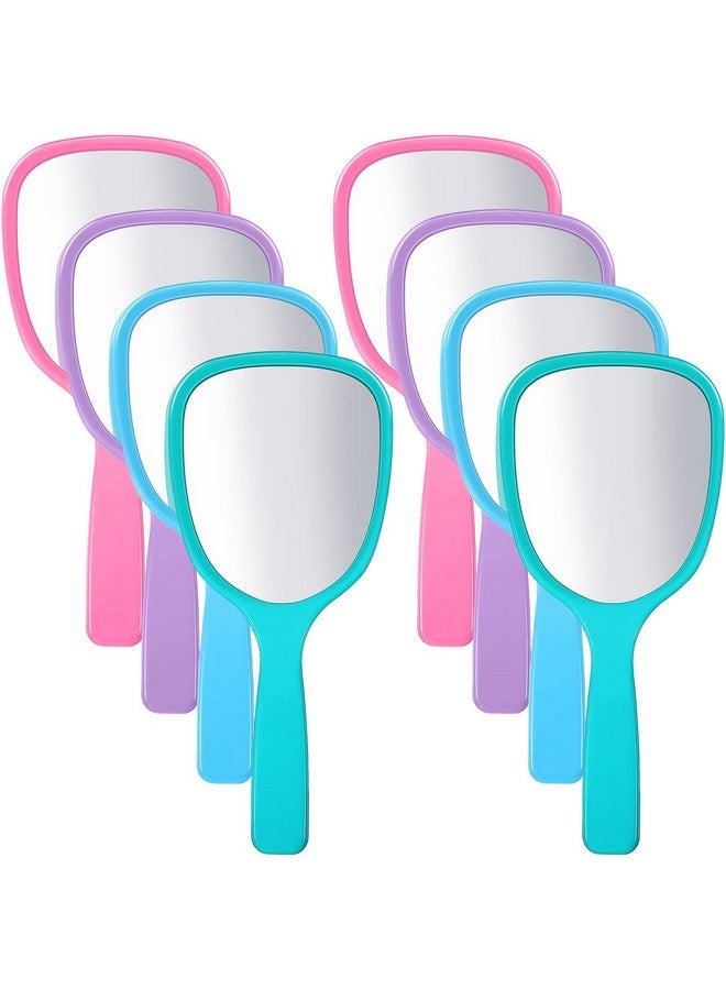 Small Handheld Hand Mirror Compact Travel Makeup Mirror Handheld Cosmetic Mirror With Handle Personal Mirror Portable Vanity Mirror 3.15 Inch Wide 7.09 Inch Long (Blue Green Pink Purple8 Pieces)