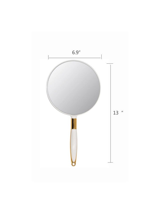 Round Hand Held Mirror For Makeup Hand Mirror (6.9W X 13 L Inchs White)