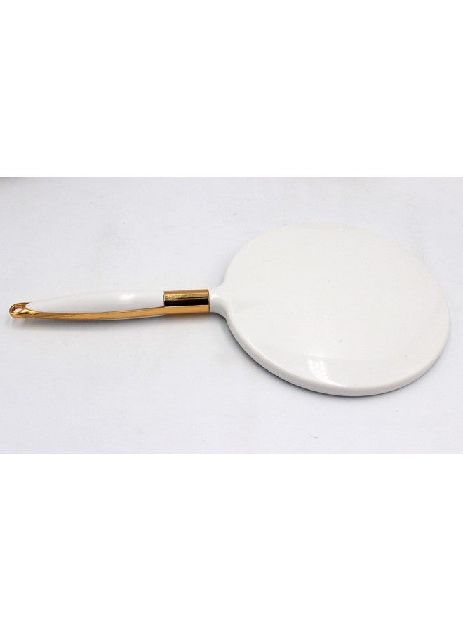 Round Hand Held Mirror For Makeup Hand Mirror (6.9W X 13 L Inchs White)
