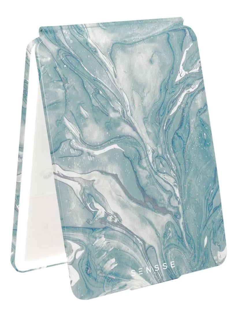 Stylish and Sleek Glow Up Teal Marble Mirror with Illuminating LED Technology and USB Port 27x19x2 cm