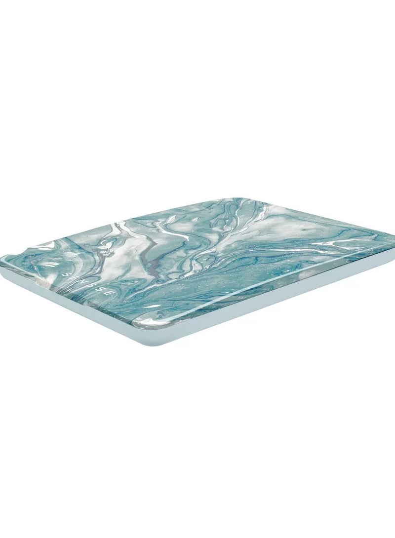 Stylish and Sleek Glow Up Teal Marble Mirror with Illuminating LED Technology and USB Port 27x19x2 cm