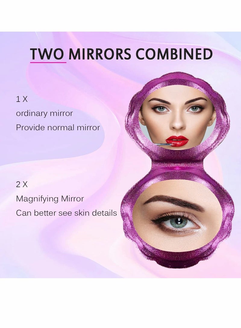 Shell Compact Mirror for Purses with 2 x 1x Magnification, Folding Mini Pocket Double Sided Travel Makeup Mirror, Perfect Purse,