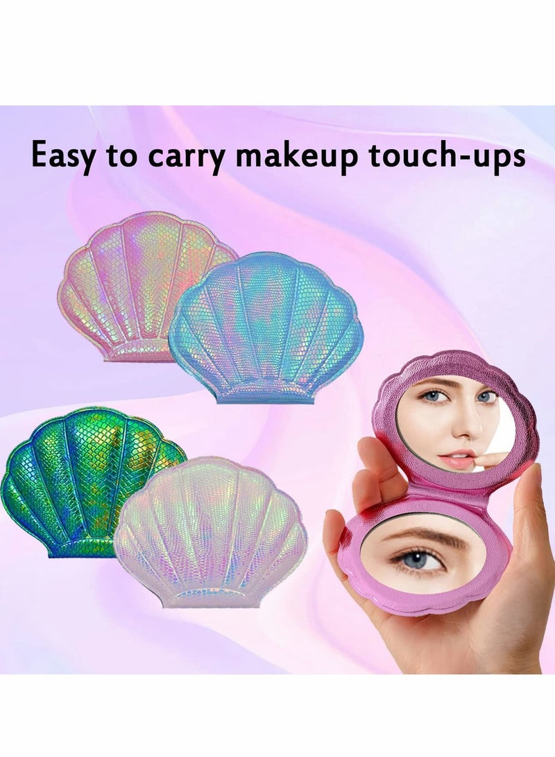 Shell Compact Mirror for Purses with 2 x 1x Magnification, Folding Mini Pocket Double Sided Travel Makeup Mirror, Perfect Purse,