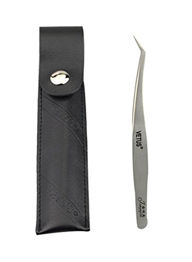 Professional Eyelash Tweezer With Leather Sheath Silver/Black