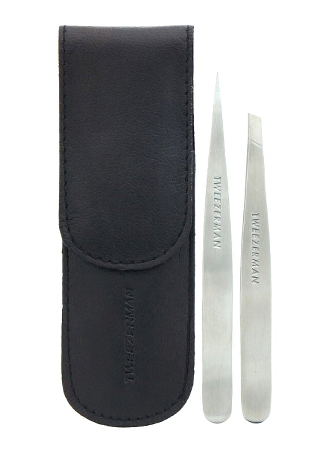 Petite Tweezer Set With Case Silver/Black