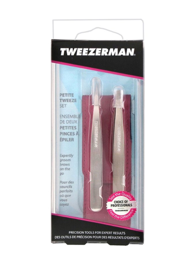 2-Piece Petite Tweezer Set With Case Silver/Pink