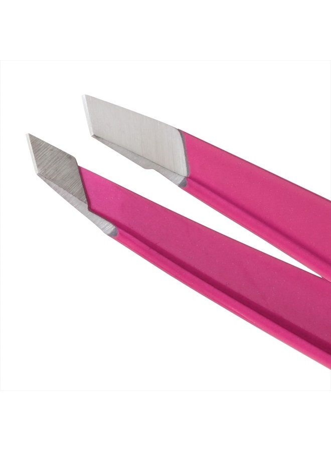 Stainless Steel Slant Tweezer - Eyebrow Tweezers for Women and Men (Neon Pink)