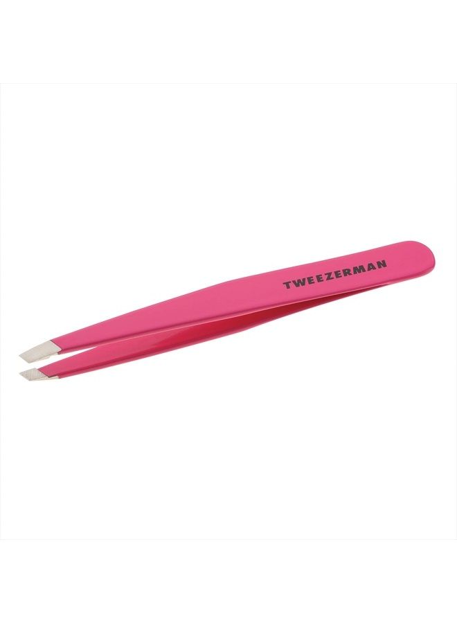 Stainless Steel Slant Tweezer - Eyebrow Tweezers for Women and Men (Neon Pink)