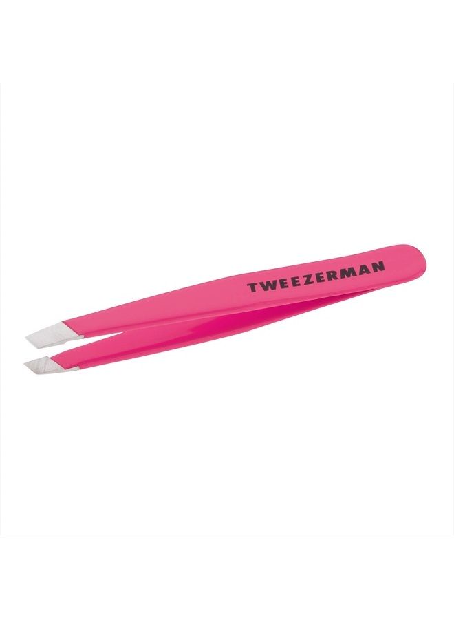 Stainless Steel Slant Tweezer - Eyebrow Tweezers for Women and Men (Neon Pink)