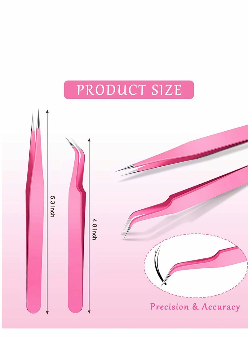 Eyelash Extension Tweezers Set, 6 Pcs Stainless Steel Lash Tweezers Curved Precision Tweezers, Straight and Curved Tip Stainless Steel Tweezers for Eyelash Extensions Application