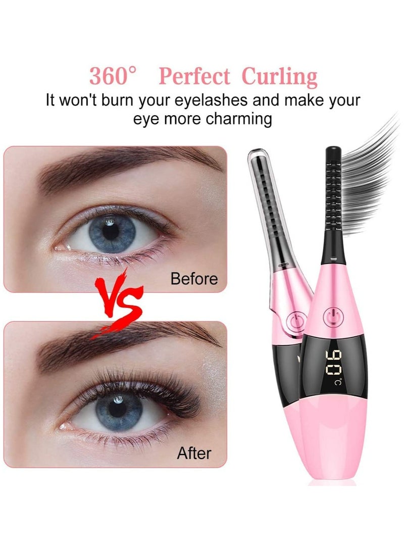 Heated Eyelash Curler Electric Eyelash Curler with Eye Massager USB Rechargeable Quick Lash Curler Tool with LED Display 4 Temperature Quick Natural Curling Makeup Natural Curling Eye Lashes