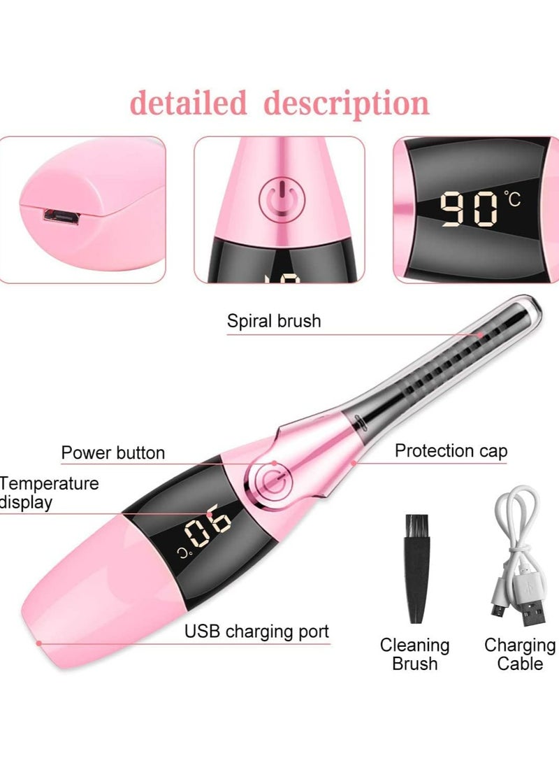 Heated Eyelash Curler Electric Eyelash Curler with Eye Massager USB Rechargeable Quick Lash Curler Tool with LED Display 4 Temperature Quick Natural Curling Makeup Natural Curling Eye Lashes