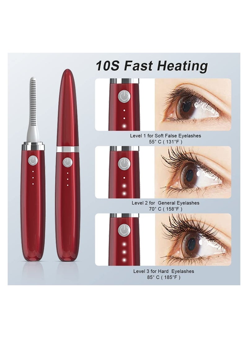 Heated Eyelash Curler Portable Electric Lash Curler Rechargeable USB Silicone Comb Eyelash Curler Quick Natural Curling 24h Long-Lasting Curling Electric Waterproof Eyelashes Curl Tool 1 Pcs (Red)