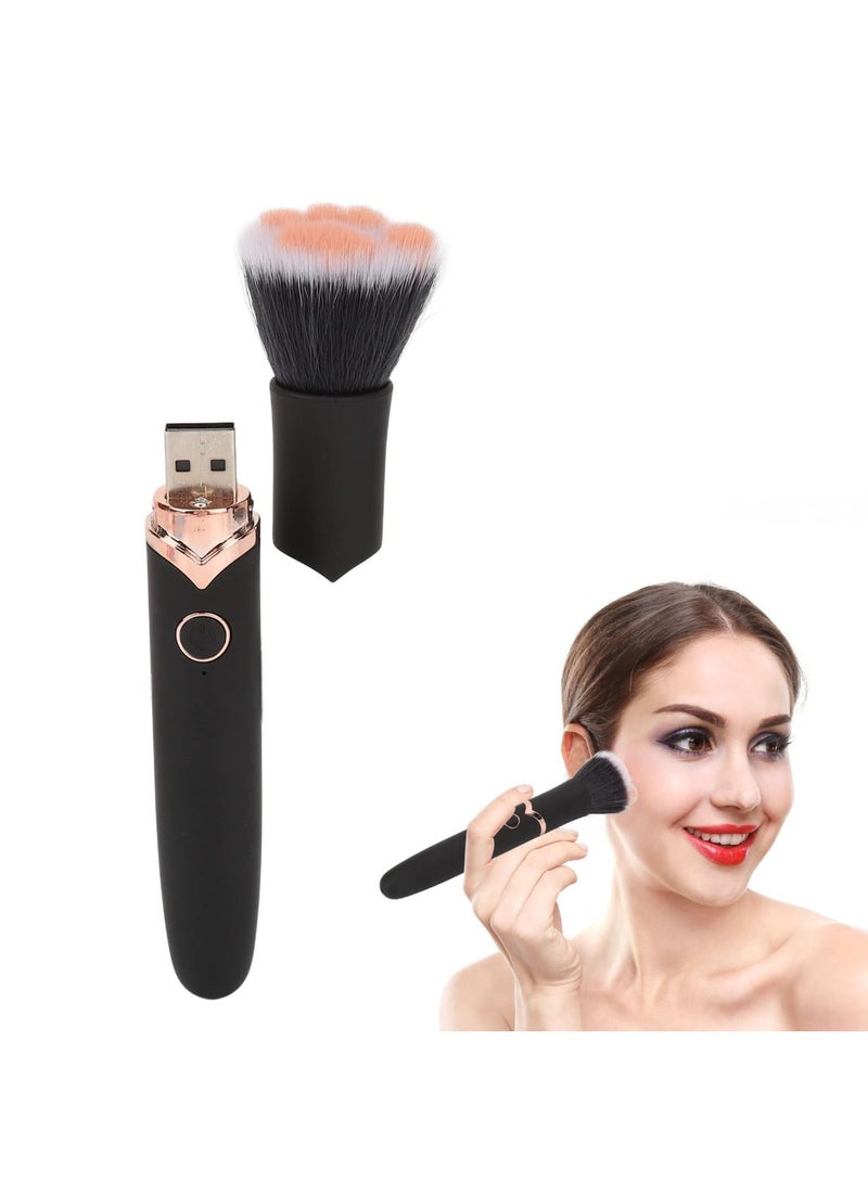 Electric Makeup Brush, 10 Gears Vibration Massage makeup Brush, Works with Foundation, Concealer or Blush, Rechargeable Adjustable Loose Powder Brush (Black)