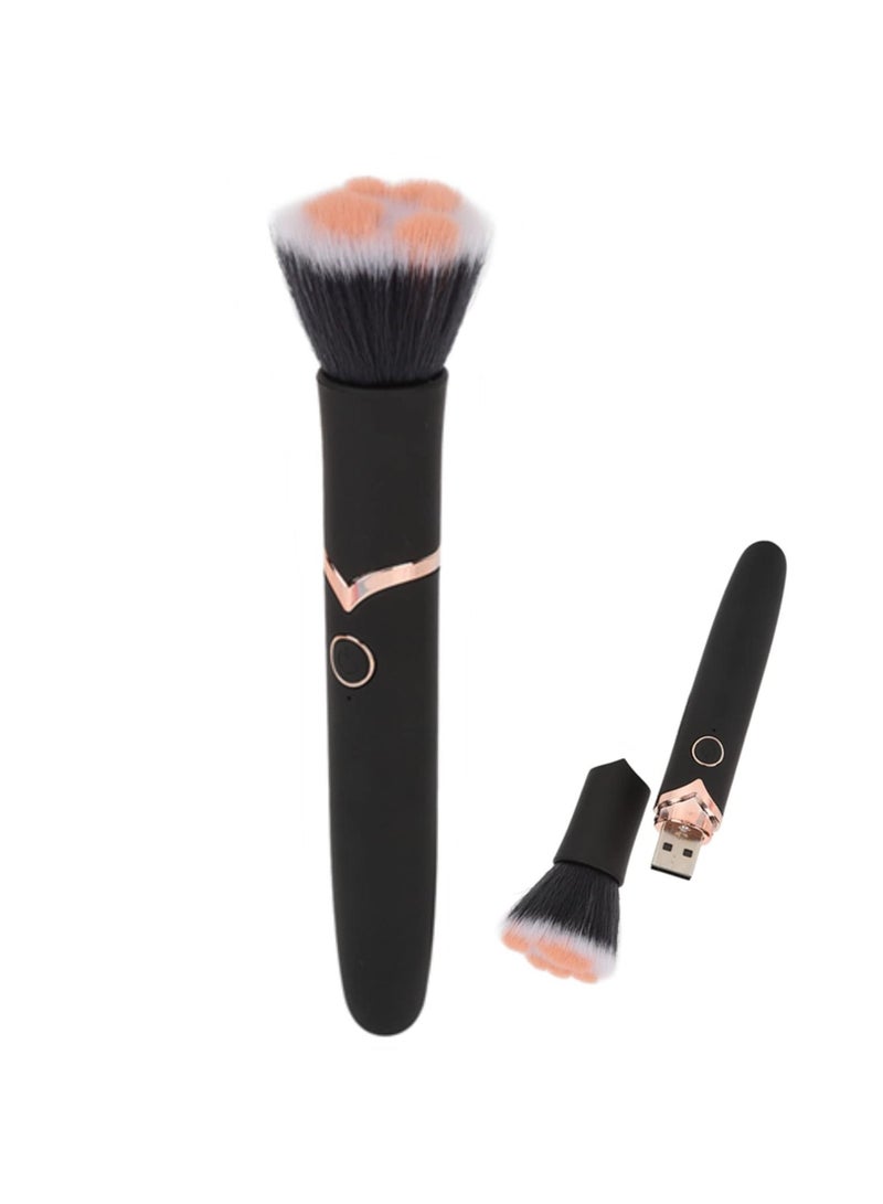 Electric Makeup Brush, 10 Gears Vibration Massage makeup Brush, Works with Foundation, Concealer or Blush, Rechargeable Adjustable Loose Powder Brush (Black)