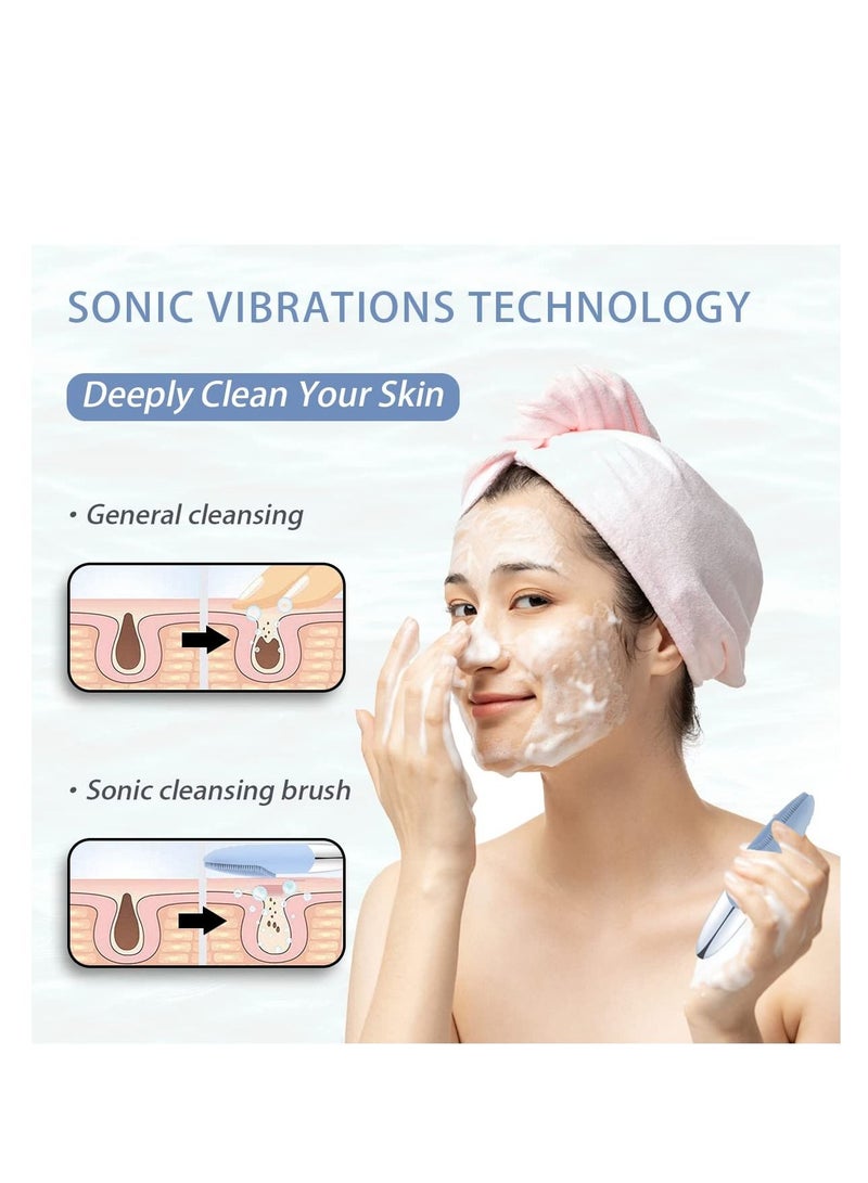Facial Cleansing Brush, Silicone Face Scrubber, IPX7 Waterproof Blue