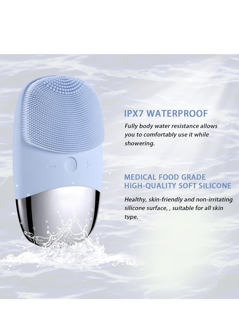 Facial Cleansing Brush, Silicone Face Scrubber, IPX7 Waterproof Blue