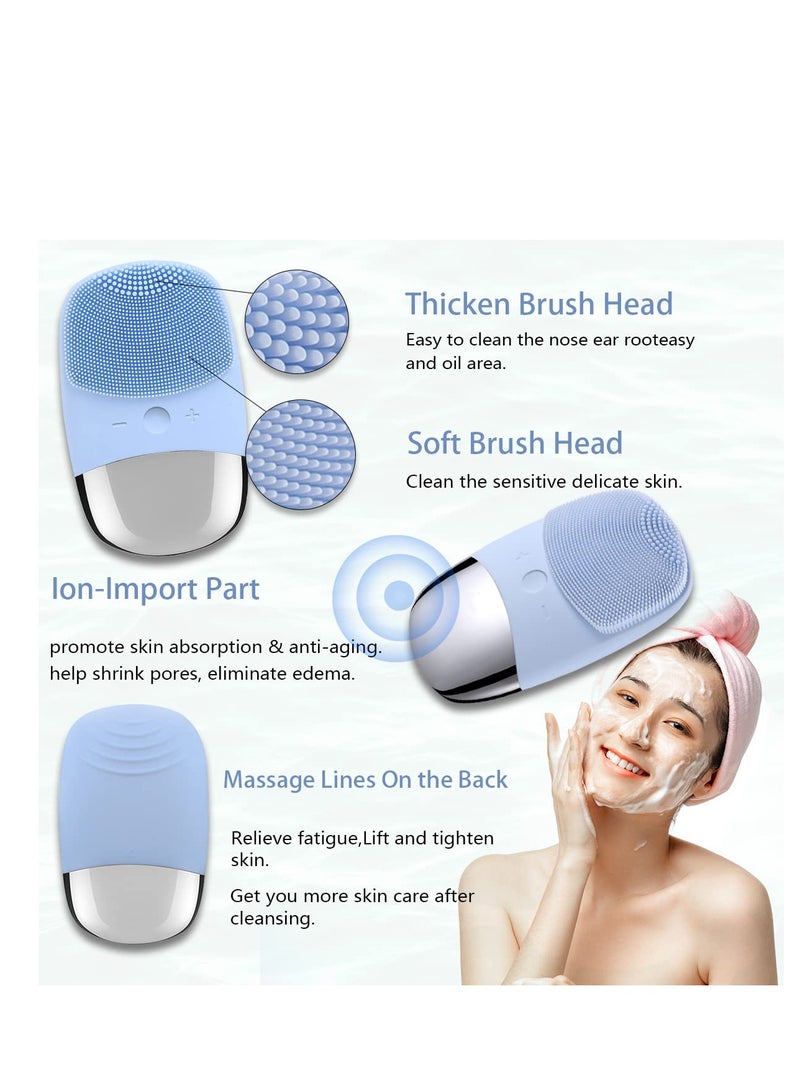 Facial Cleansing Brush, Silicone Face Scrubber, IPX7 Waterproof Blue