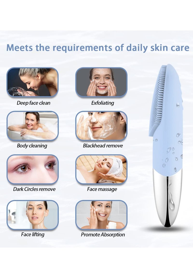 Facial Cleansing Brush, Silicone Face Scrubber, IPX7 Waterproof Blue