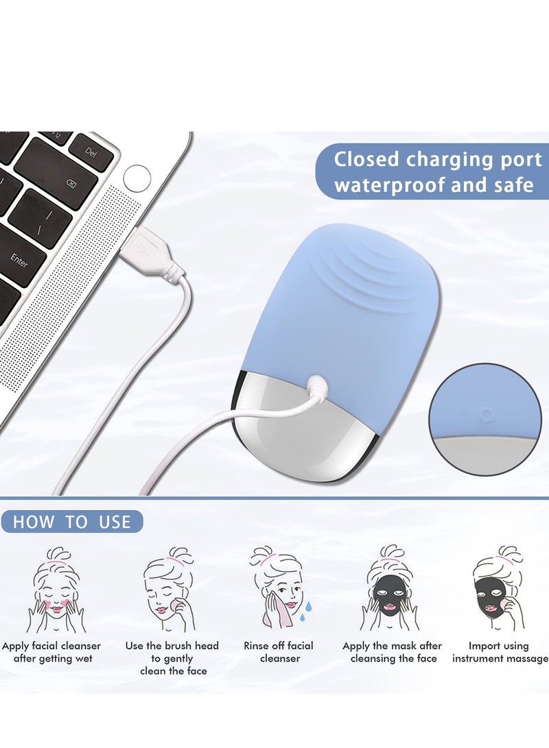 Facial Cleansing Brush, Silicone Face Scrubber, IPX7 Waterproof Blue
