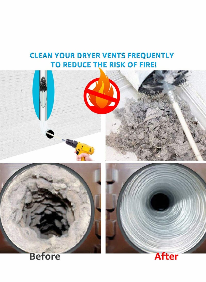 Dryer Vent Cleaner Kit (30Feet) Reusable Lint Remover Fireplace Chimney Brushes, Flexible Brush with Drill Attachment for Faster Cleaning