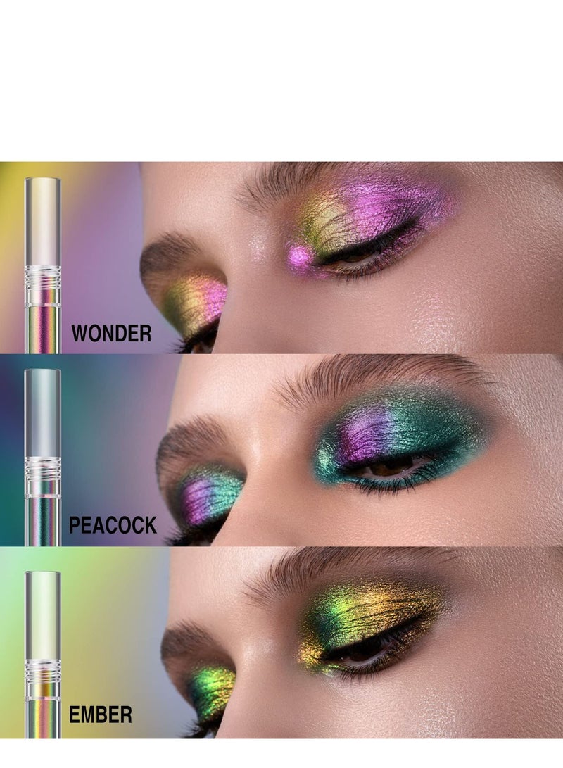 3 Pcs Multicolor Eyeshadow, 3 Color Metallic Liquid Chameleon Eyeshadow Multidimensional Eye Makeup Long Lasting Holographic Glitter Waterproof and Long Lasting Crease-Free Eyeshadow Makeup Gift Set