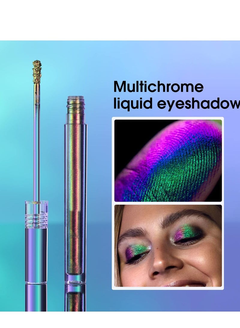 3 Pcs Multicolor Eyeshadow, 3 Color Metallic Liquid Chameleon Eyeshadow Multidimensional Eye Makeup Long Lasting Holographic Glitter Waterproof and Long Lasting Crease-Free Eyeshadow Makeup Gift Set