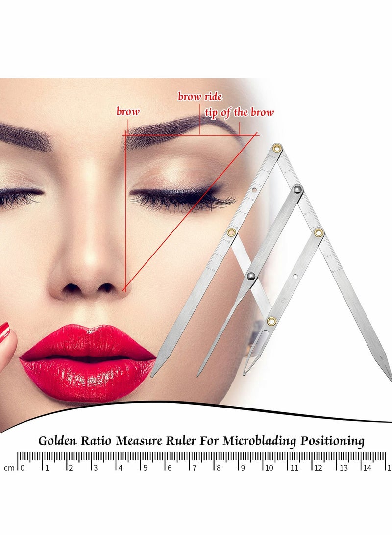 Eyebrow Ruler, 2 PCS 3Point Positioning Ruler Golden Ratio Caliper Microblading Brow Measuring Tool Plastic for Student (Silver)