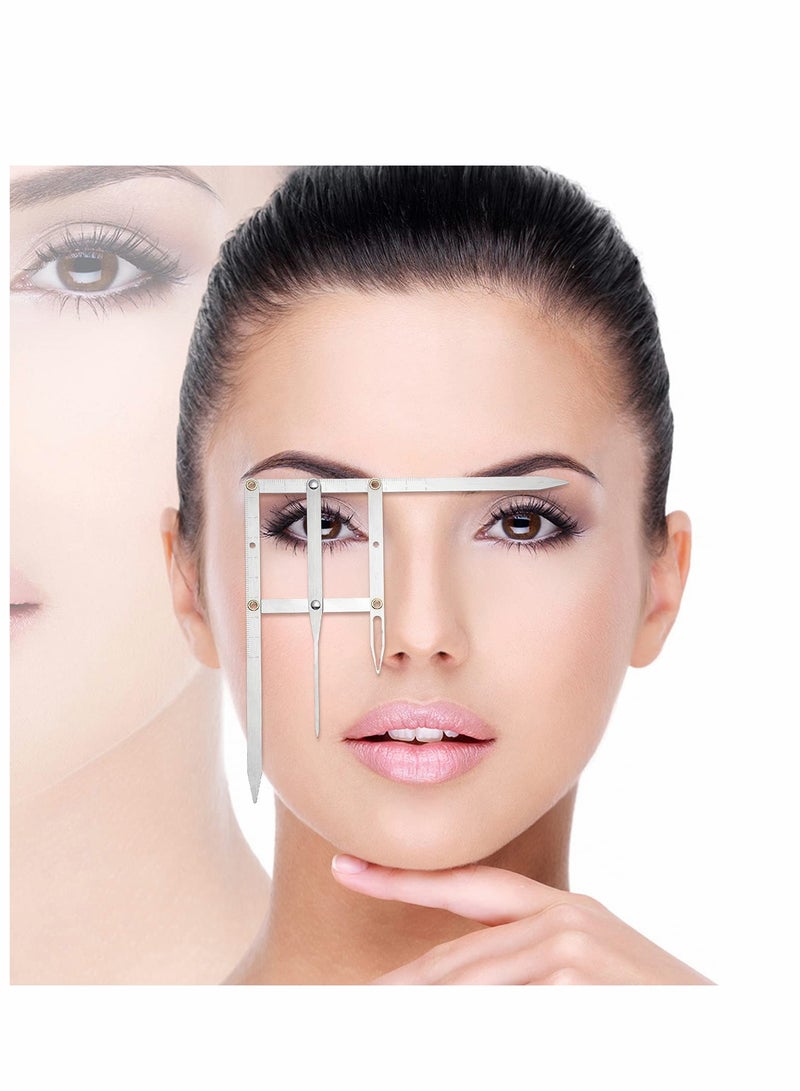 Eyebrow Ruler, 2 PCS 3Point Positioning Ruler Golden Ratio Caliper Microblading Brow Measuring Tool Plastic for Student (Silver)