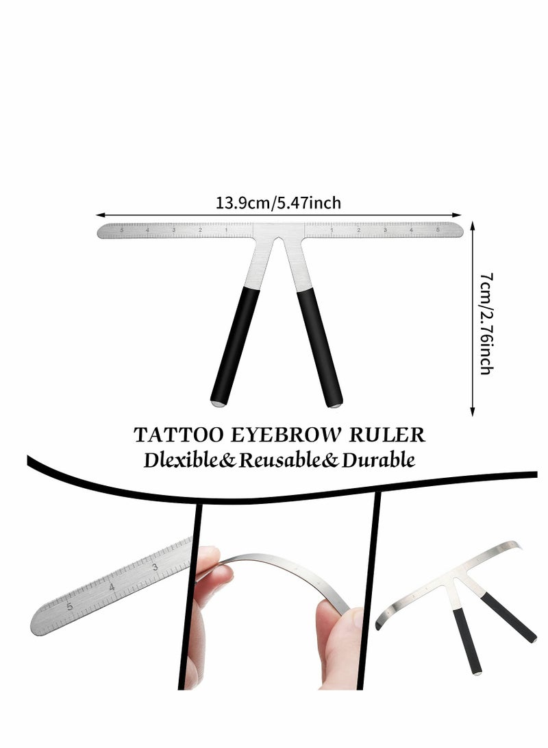 Eyebrow Ruler, 2 PCS 3Point Positioning Ruler Golden Ratio Caliper Microblading Brow Measuring Tool Plastic for Student (Silver)