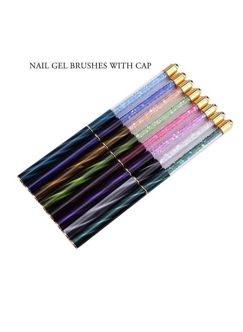 Nail Art Drawing Pen, Rhinestone Decorated Nail Brush, Line Drawing Nail Pen, Curing Pen for Nails, Professional Nail Design Pen, Gem-tipped Nail Art Pen, Nail Art Decoration Brush, for DIY (8Pcs)