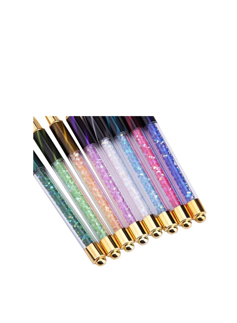 Nail Art Drawing Pen, Rhinestone Decorated Nail Brush, Line Drawing Nail Pen, Curing Pen for Nails, Professional Nail Design Pen, Gem-tipped Nail Art Pen, Nail Art Decoration Brush, for DIY (8Pcs)