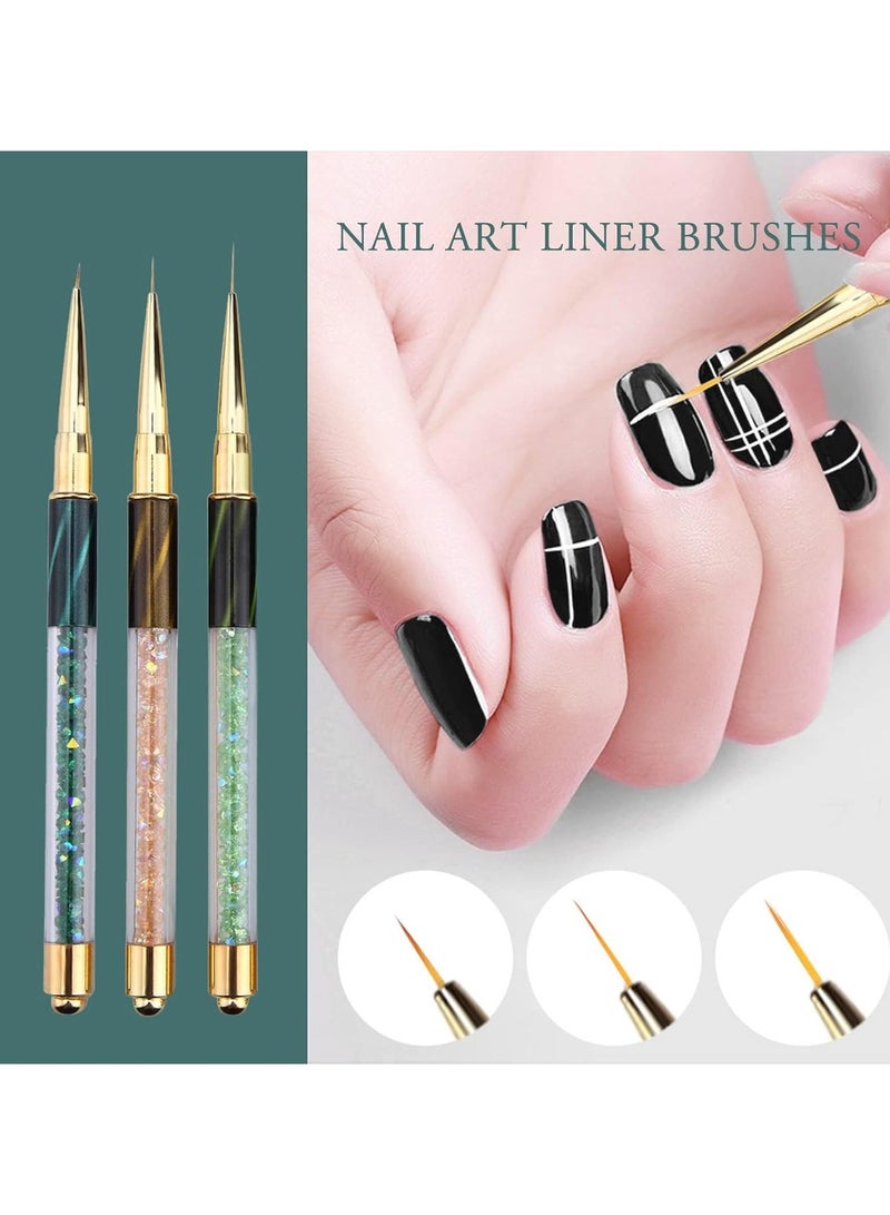 Nail Art Drawing Pen, Rhinestone Decorated Nail Brush, Line Drawing Nail Pen, Curing Pen for Nails, Professional Nail Design Pen, Gem-tipped Nail Art Pen, Nail Art Decoration Brush, for DIY (8Pcs)